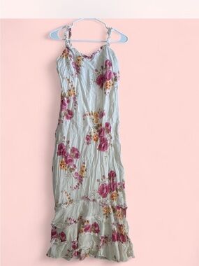 Vintage Floral Maxi Slip Dress in Mint Green and Pink